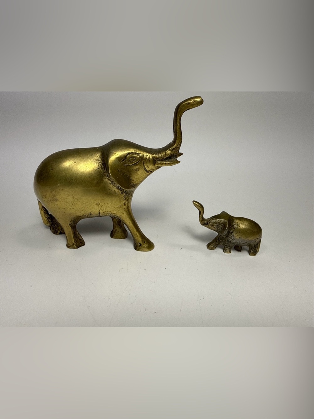 Brass Elephant Figurines - Gold Tone Pair